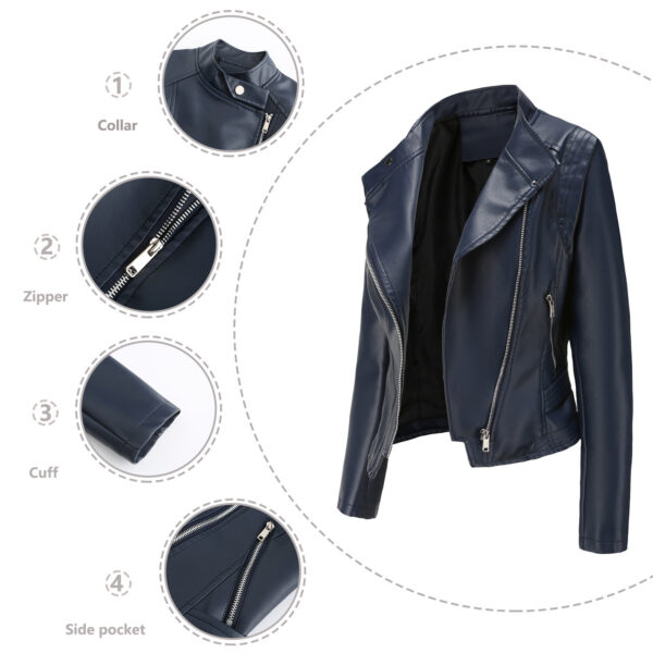 Lapel Women Slim-fit Leather Coat - Image 4