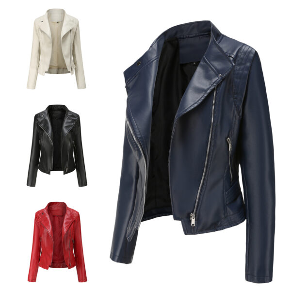 Lapel Women Slim-fit Leather Coat - Image 9