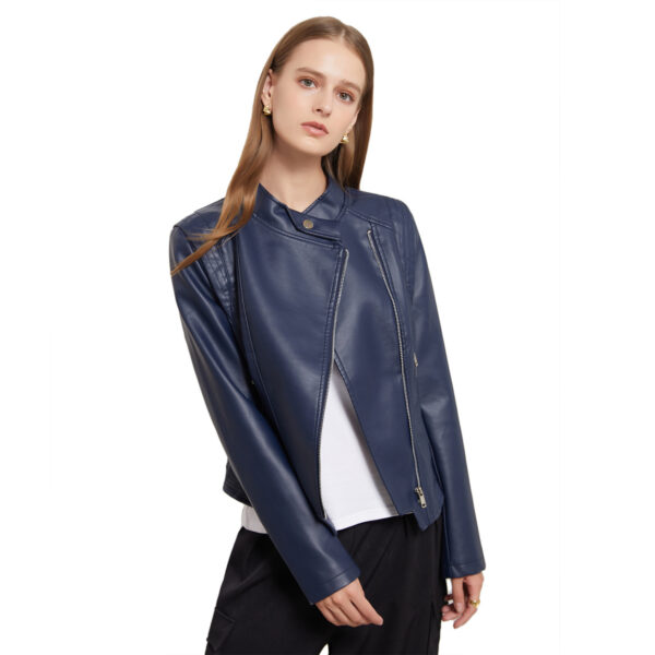 Lapel Women Slim-fit Leather Coat - Image 6