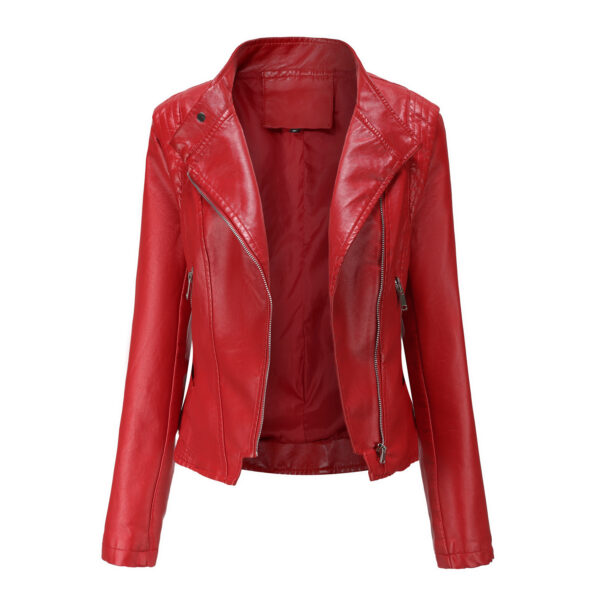 Lapel Women Slim-fit Leather Coat - Image 10