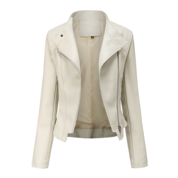 Lapel Women Slim-fit Leather Coat - Image 7