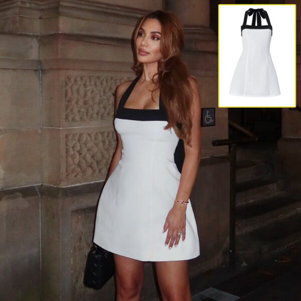 Black Halter Off Shoulder White Mini Dress - Image 6