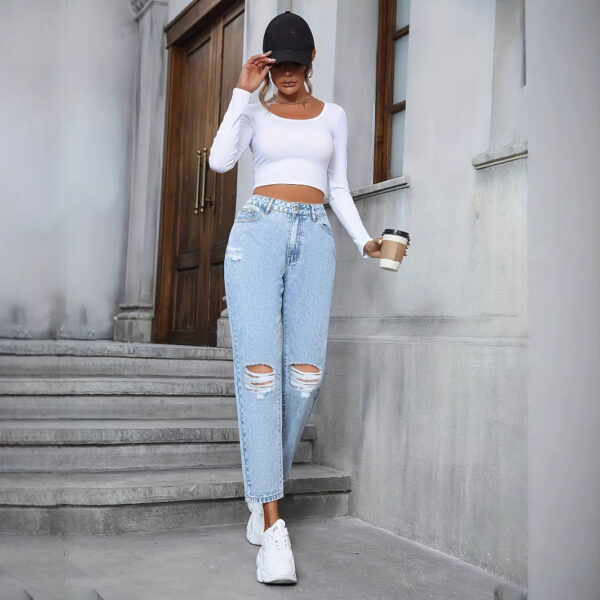 Mia Straight Ripped Denim Jeans - Image 5