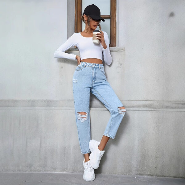 Mia Straight Ripped Denim Jeans - Image 2