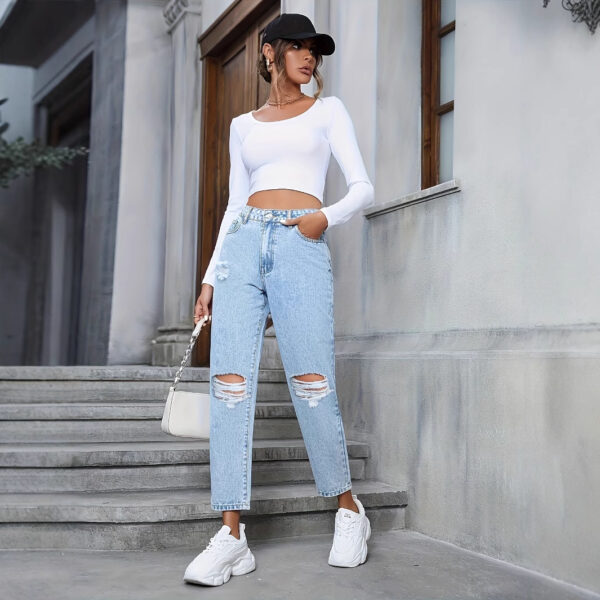 Mia Straight Ripped Denim Jeans - Image 3